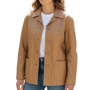 VINTAGE Y2K Danier Canada Camel Brown Leather Jacket Button Front Pockets 10